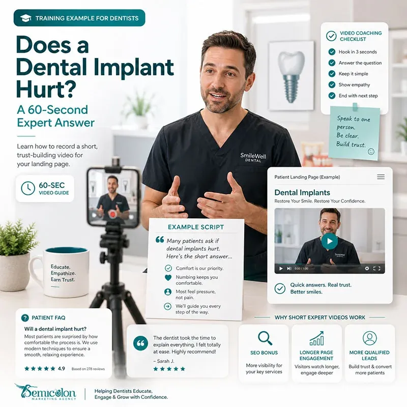 Dental implant video example for dentists showing landing page trust-building strategy