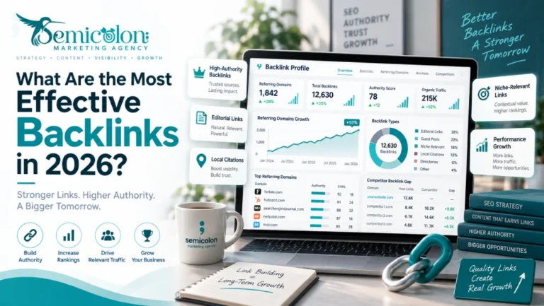 Featured image for Pinterest backlink creator showing a backlink strategy dashboard with link building metrics, referring domains, SEO authority, quality backlinks, and website growth analysis.
