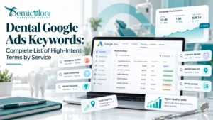Featured image for Dental Google Ads Keywords showing high-intent dental PPC keywords, Google Ads keyword research, search terms, campaign targeting, local dental advertising, and lead generation insights.